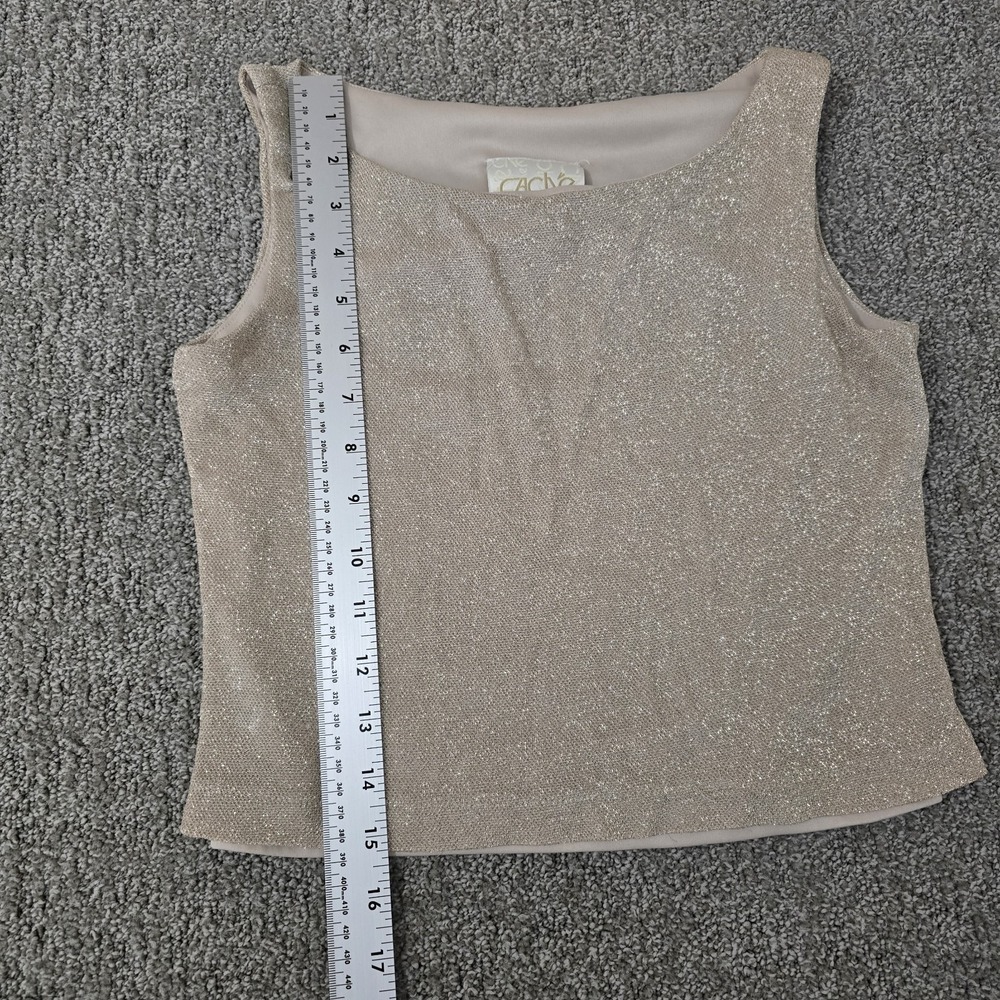 Cache Gold Metallic Knit Cropped Tank Top Sleeveless Womens Size 6 - Picture 4 of 6